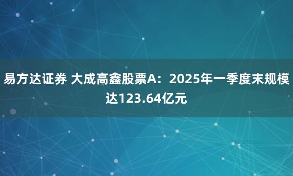 易方达证券 大成高鑫股票A：2025年一季度末规模达123.64亿元