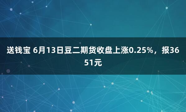 送钱宝 6月13日豆二期货收盘上涨0.25%，报3651元