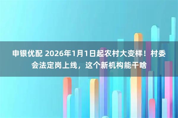 申银优配 2026年1月1日起农村大变样！村委会法定岗上线，这个新机构能干啥